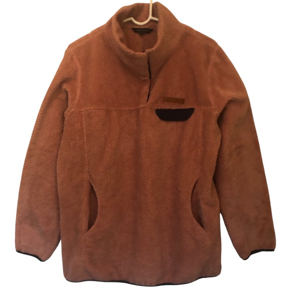 Simply Southern salmon-pink fleece jacket w/ navy accents sz XL